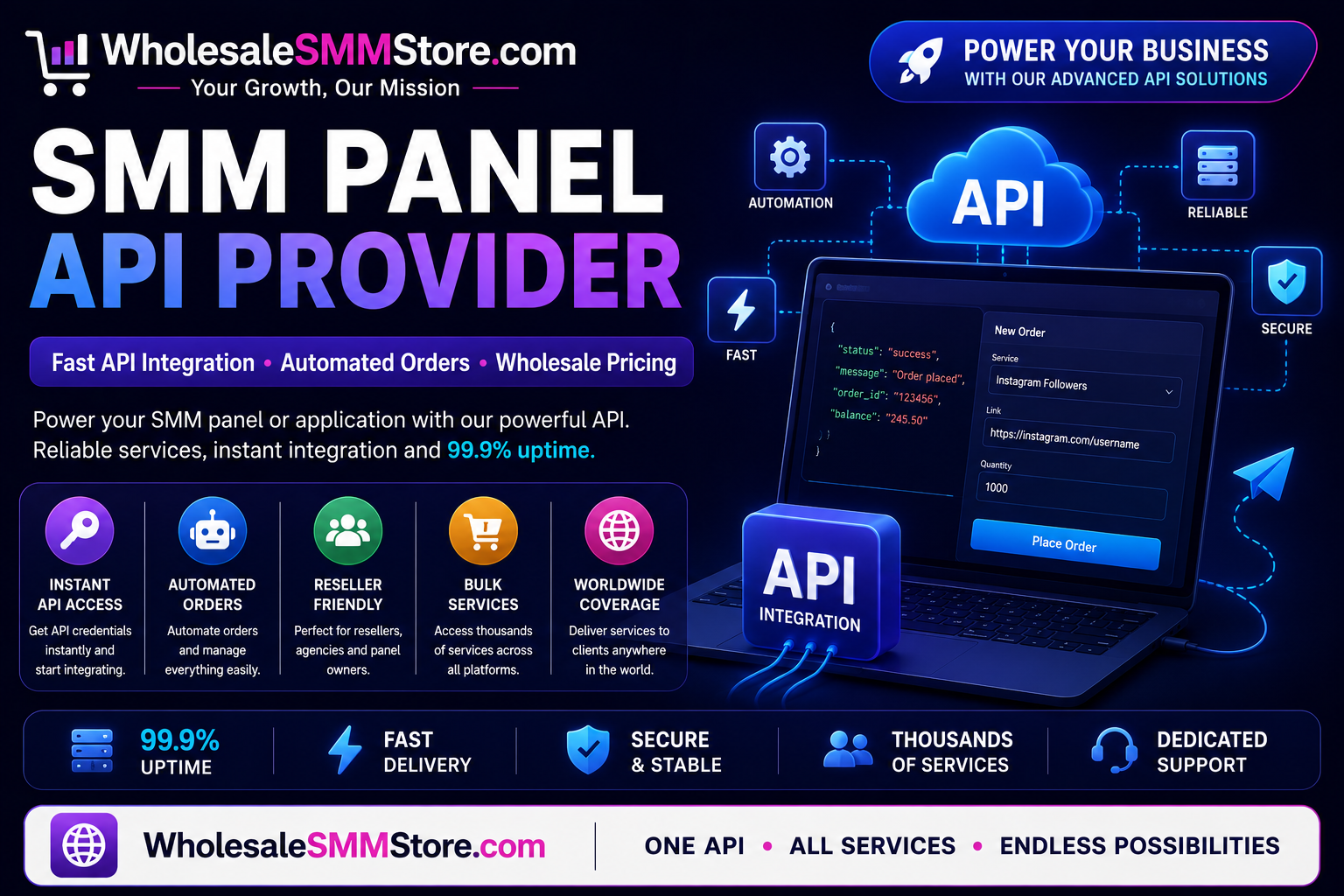 SMM Panel API Provider with Fast API Integration, Automated Orders, Wholesale Pricing and Reseller Solutions